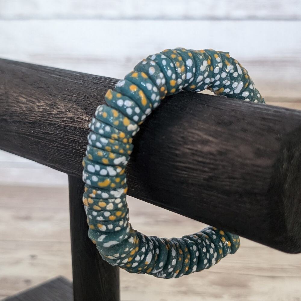 Vintage Bracelet Dark Turquoise with Mustard & White Spots